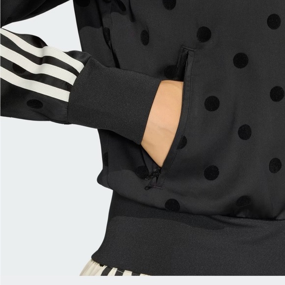 adidas Black Polka Dot Track Bomber Jacket with White Stripes - Picture 4 of 9